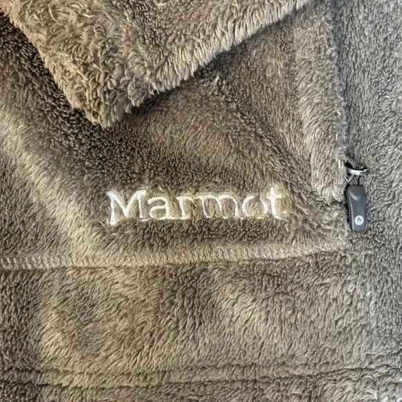 Marmot Women's Large Hooded Full Zip Fleece Jacket‎ Brown Plush Teddy Soft Cozy - Picture 6 of 8